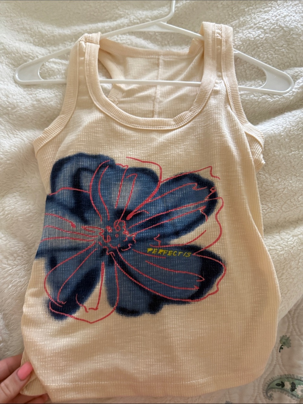 Cream Graphic Tank Top with Navy Flower
